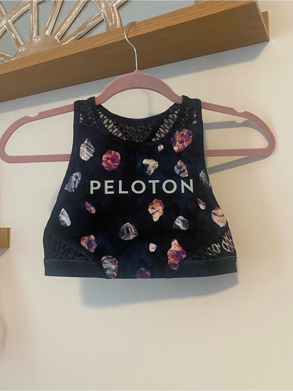 Peloton Navy High-Neck Sports Bra with Multicolor Stone Print